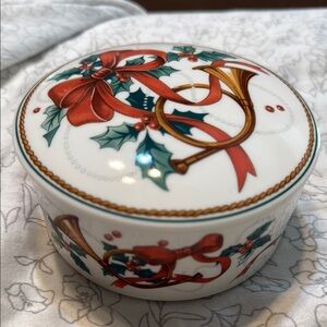 Festive Vintage Mikasa Jubilation Holiday Trinket Box with Red and Gold Accents